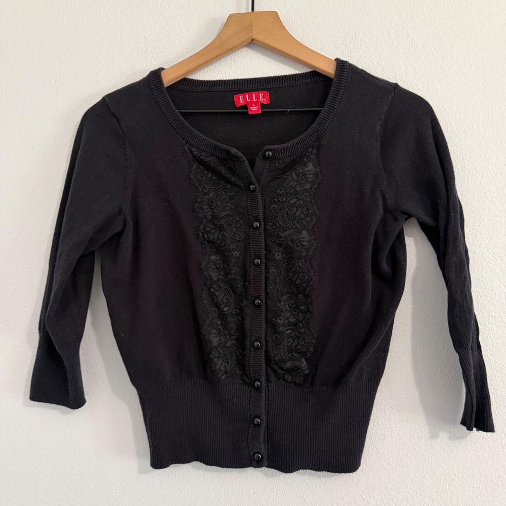 Elle - Black Lace Detail Cardigan‎